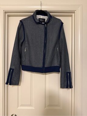 Kenna-T Navy and White Asymmetrical Zip Jacket
